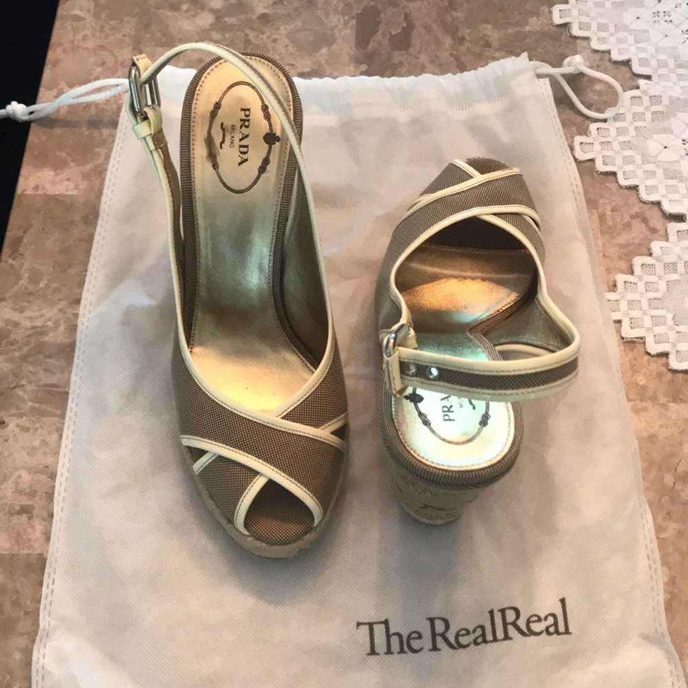 Prada Woven Logo Wedge  Size 38